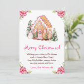 Gingerbread House Roze Prettig Kerstfeest Feestdagenkaart (Staand voorkant)