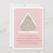 Gingerbread House Roze Virtueel Vakantie Feest Kaart (Voorkant)