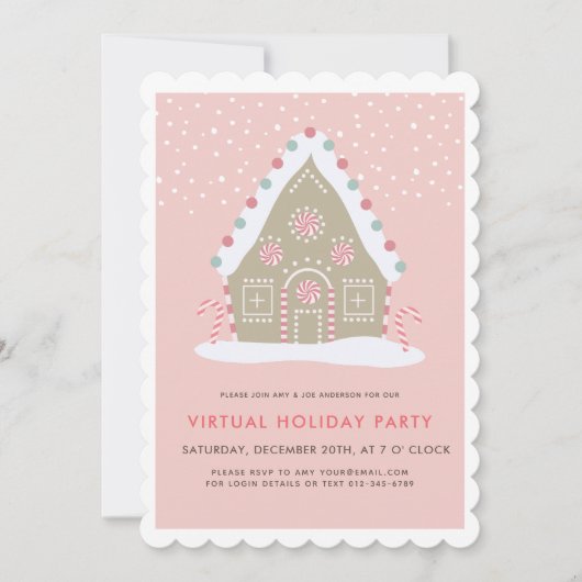 Gingerbread House Roze Virtueel Vakantie Feest Kaart (Voorkant)
