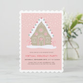Gingerbread House Roze Virtueel Vakantie Feest Kaart (Staand voorkant)