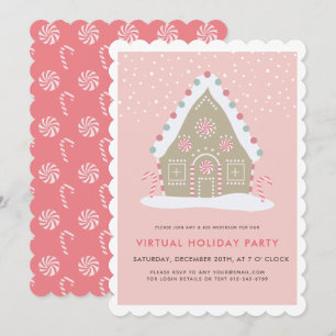 Gingerbread House Roze Virtueel Vakantie Feest Kaart