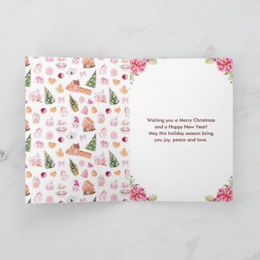 Gingerbread House Roze Vrolijk Kerstfeest Feestdagen Kaart (Binnen)