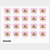 Gingerbread House Roze Vrolijk Kerstfeest Vierkante Sticker (Vel)