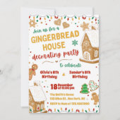 Gingerbread House Sibling Dubbele Verjaardag Kaart (Voorkant)