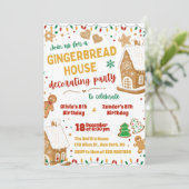 Gingerbread House Sibling Dubbele Verjaardag Kaart (Staand voorkant)