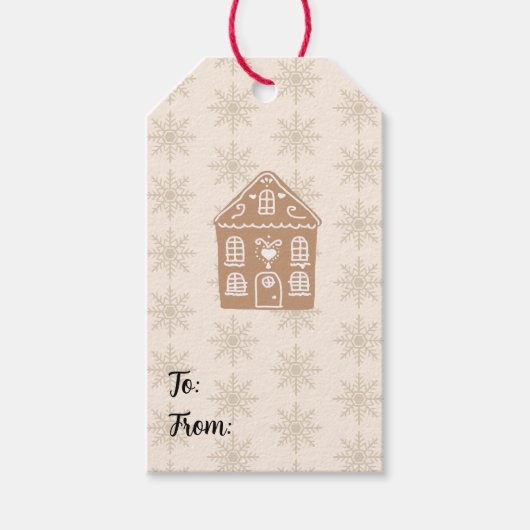 Gingerbread House Sneeuwvlok Patroon Cadeaulabel (Voorkant)