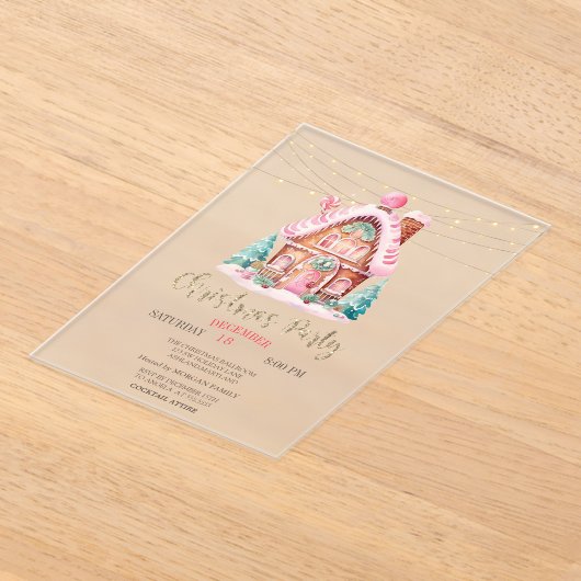 Gingerbread House String Lights Kerstmis Acryl Uitnodigingen (Laagn)