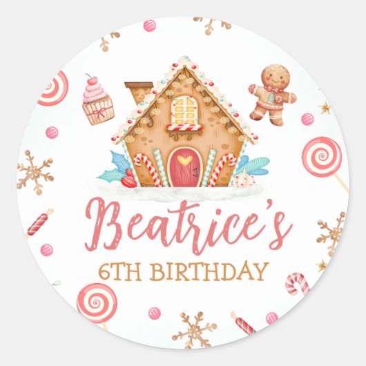 Gingerbread House Verjaardagsfeest Ronde Sticker (Voorkant)