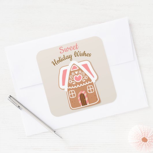 Gingerbread House Vierkante Sticker (Envelop)