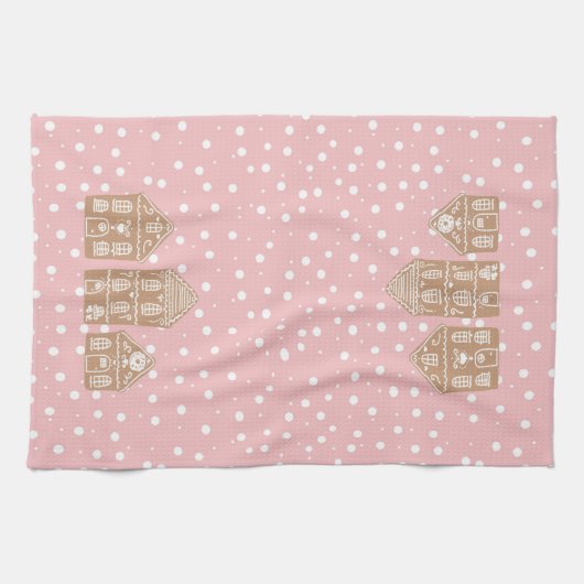 Gingerbread House Village Roze Keuken Handdoek (Horizontaal)