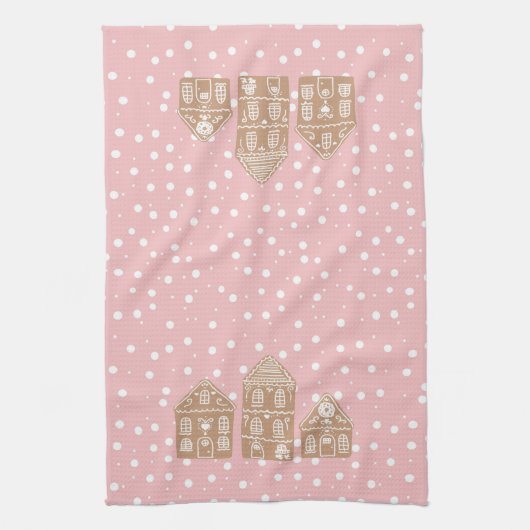Gingerbread House Village Roze Keuken Handdoek (Verticaal)