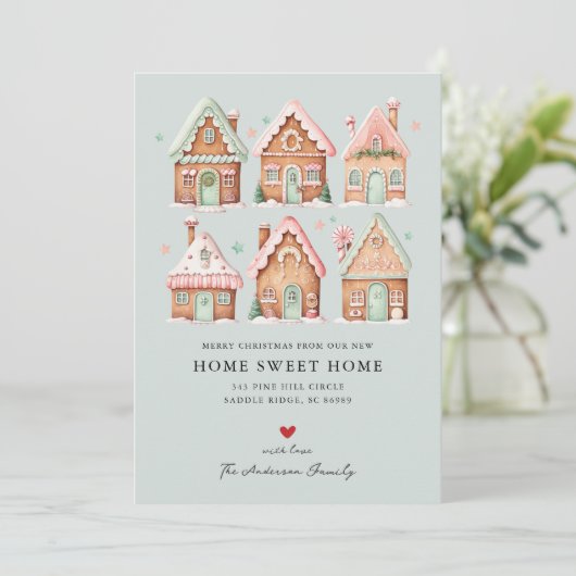 Gingerbread House Village Verhuisaankondiging Aankondiging (Staand voorkant)