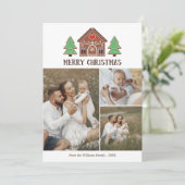 Gingerbread House Vrolijk Kerstfeest Fotocollage Feestdagenkaart (Staand voorkant)