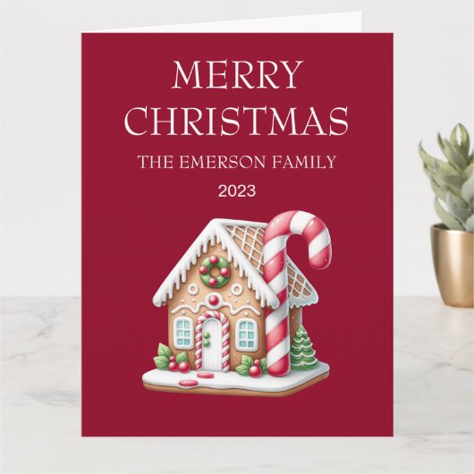 Gingerbread House Vrolijk Kerstfeest Gevouwen Kaar Kaart (Kleine Plant)