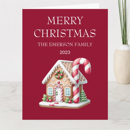 Gingerbread House Vrolijk Kerstfeest Gevouwen Kaar Kaart (Voorkant)