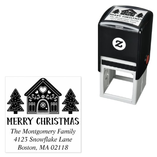 Gingerbread House Vrolijk kerstfeest Naam & adres Zelfinktende Stempel (In situ)