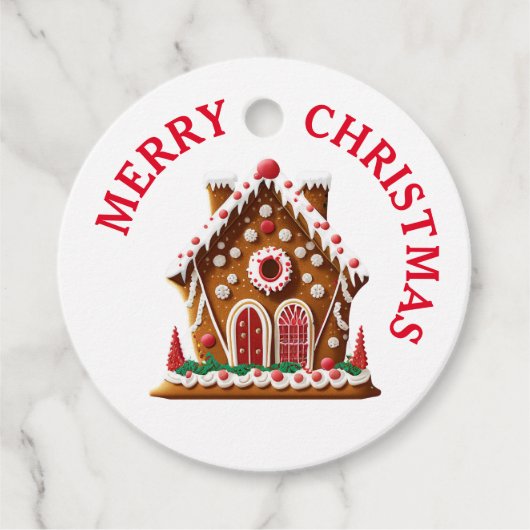 Gingerbread House Wedstrijd Party Wit & Rood Bedankjes Labels (Voorkant)