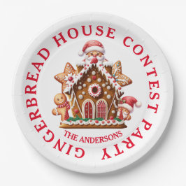 Gingerbread House Wedstrijd Party Wit & Rood Papieren Bordje
