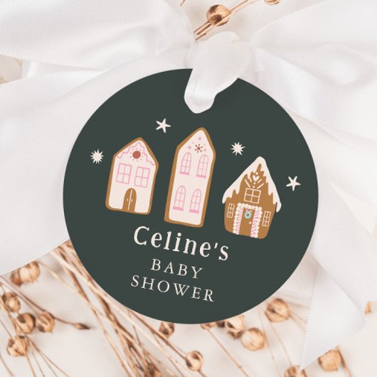 Gingerbread House Winter Girl Baby Shower Bedankjes Labels