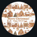 Gingerbread Houses Mannen Christmas Village Ronde Sticker<br><div class="desc">c) Whimsy Paperie</div>