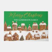 Gingerbread Houses Merry Christmas Greetings Green Deurmat (Voorkant)