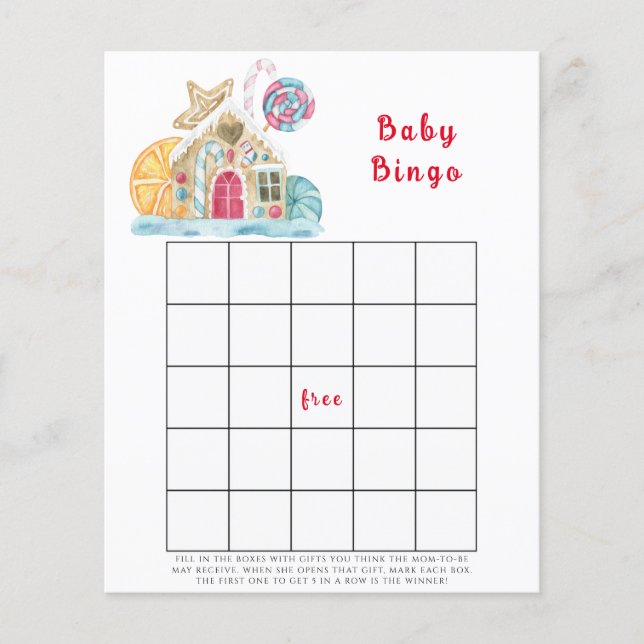 Gingerbread huis Baby shower bingo spel (Voorkant)