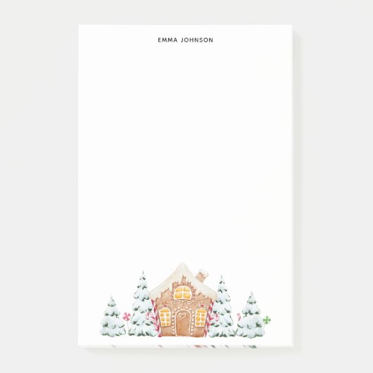 Gingerbread huis besneeuwde bomen minimalistisch post-it® notes (Voorkant)