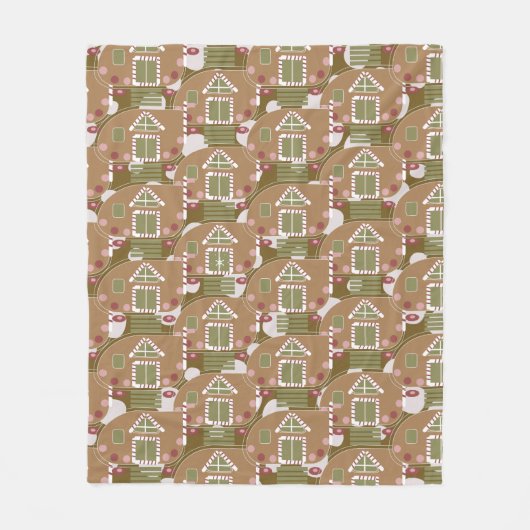 Gingerbread Huis Camper Roze Fleece Deken (Voorkant)