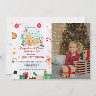 Gingerbread Huis Decoratie Party 1e Verjaardag Kaart