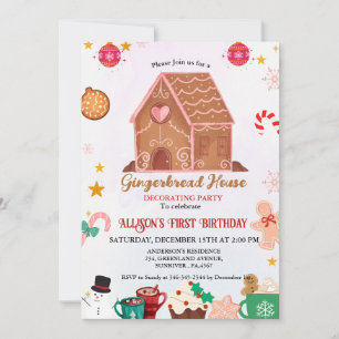 Gingerbread Huis Decoratie Party 1e Verjaardag Kaart