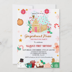 Gingerbread Huis Decoratie Party 1e Verjaardag Kaart