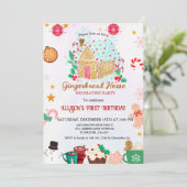 Gingerbread Huis Decoratie Party 1e Verjaardag Kaart (Staand voorkant)