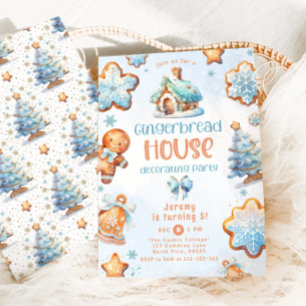 Gingerbread huis decoreren partij blauw Verjaardag Kaart