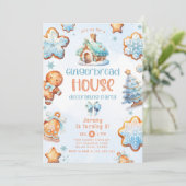 Gingerbread huis decoreren partij blauw Verjaardag Kaart (Staand voorkant)