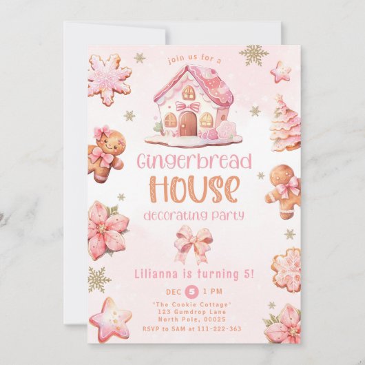 Gingerbread huis decoreren partij roze Verjaardag Kaart (Voorkant)
