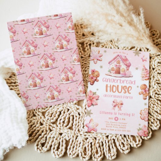 Gingerbread huis decoreren partij roze Verjaardag Kaart