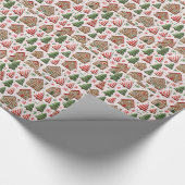 Gingerbread Huis en Gestreepte Bomen Cadeaupapier (Hoek)