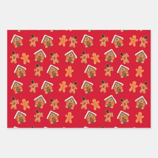 Gingerbread Huis en Mannen Kerstmis Inpakpapier Vel (Voorkant 3)