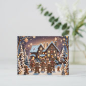 Gingerbread huis en schattige peperkoek familie briefkaart (Staand voorkant)