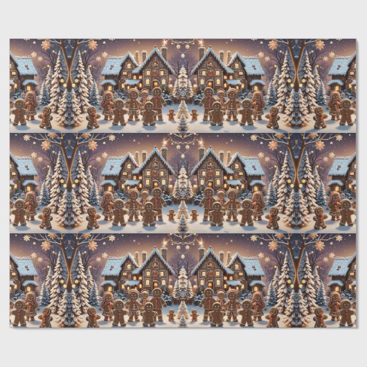 Gingerbread huis en schattige peperkoek familie cadeaupapier (Vlak)