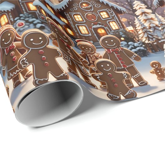 Gingerbread huis en schattige peperkoek familie cadeaupapier (Rol Hoek)