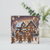 Gingerbread huis en schattige peperkoek familie feestdagenkaart (Staand voorkant)