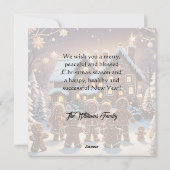 Gingerbread huis en schattige peperkoek familie feestdagenkaart (Achterkant)