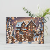Gingerbread huis en schattige peperkoek familie kaart (Staand voorkant)