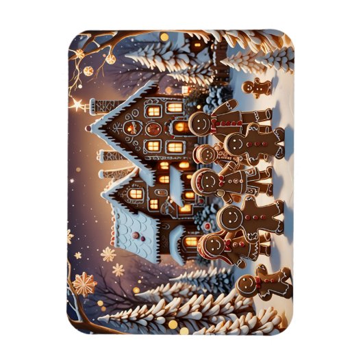 Gingerbread huis en schattige peperkoek familie magneet (Verticaal)