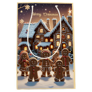 Gingerbread huis en schattige peperkoek familie medium cadeauzakje