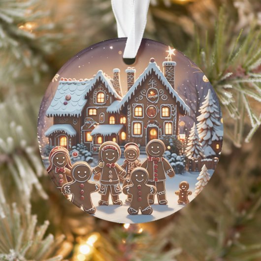 Gingerbread huis en schattige peperkoek familie ornament (Boom)