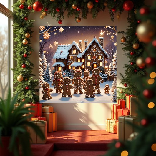Gingerbread huis en schattige peperkoek familie perfect poster
