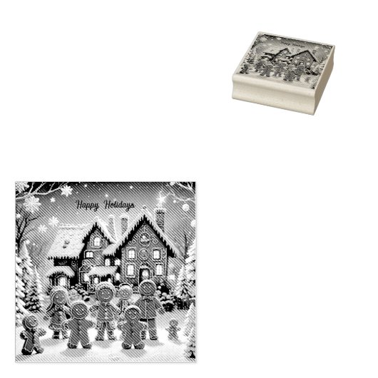 Gingerbread huis en schattige peperkoek familie rubberstempel (Gestempeld)