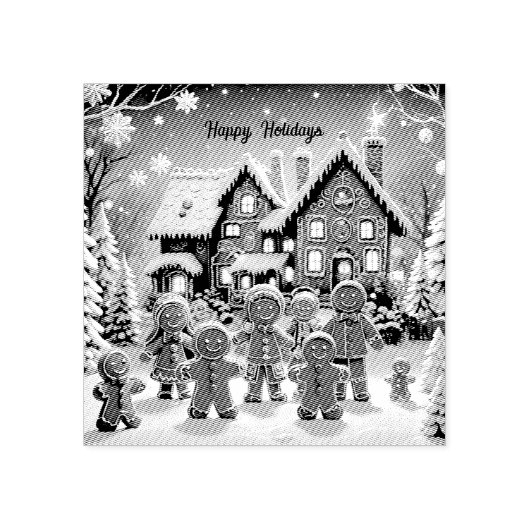 Gingerbread huis en schattige peperkoek familie rubberstempel (Afrduk)